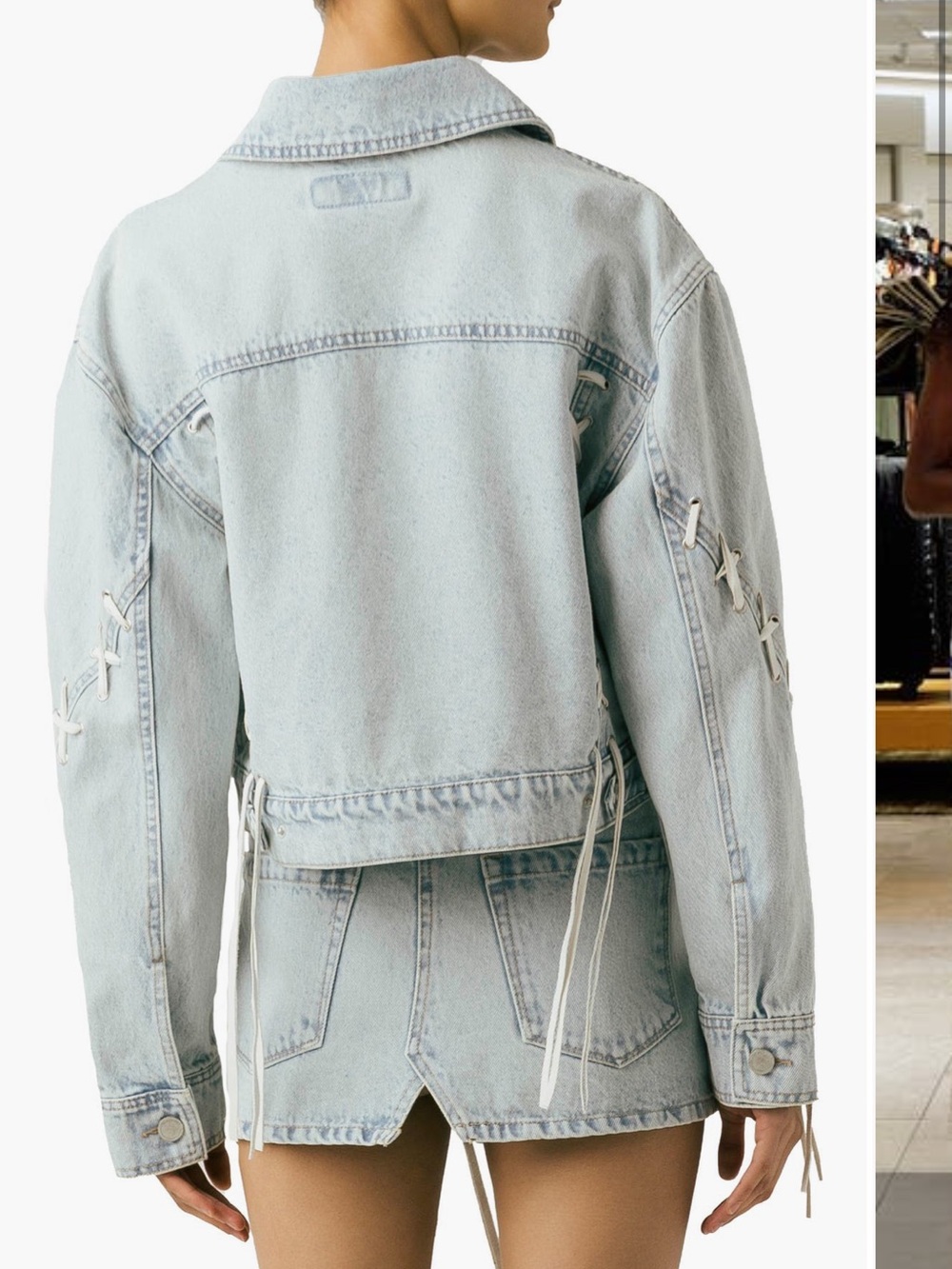 NWT BLANKNYC Tie Breaker Oversize Lace Up Denim Trucker Jacket - Picture 2 of 3